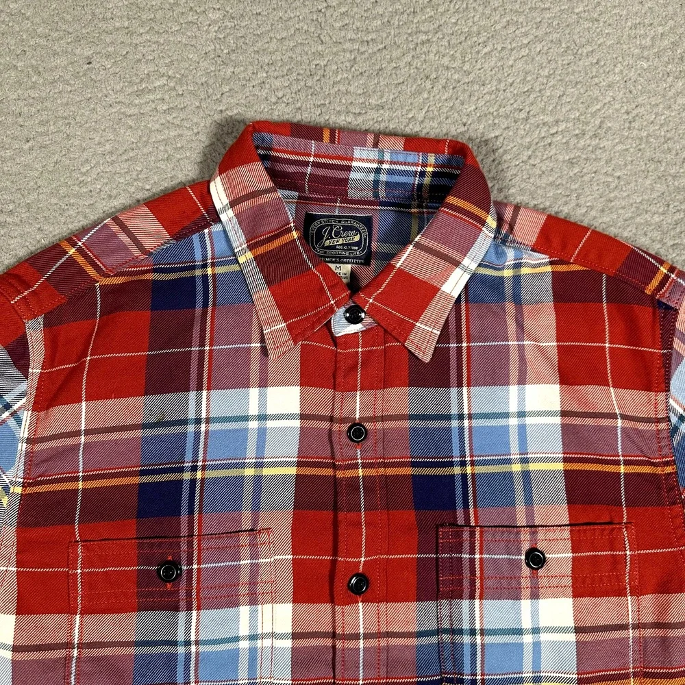 J Crew Shirt Mens Medium Red Plaid Blanket Button Up Casual Preppy Workwear Logo